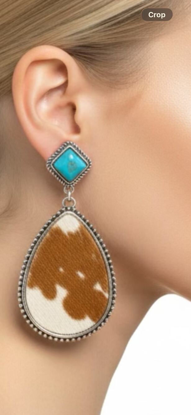 Western Style Teardrop Statement Earrings Turquoise Accent